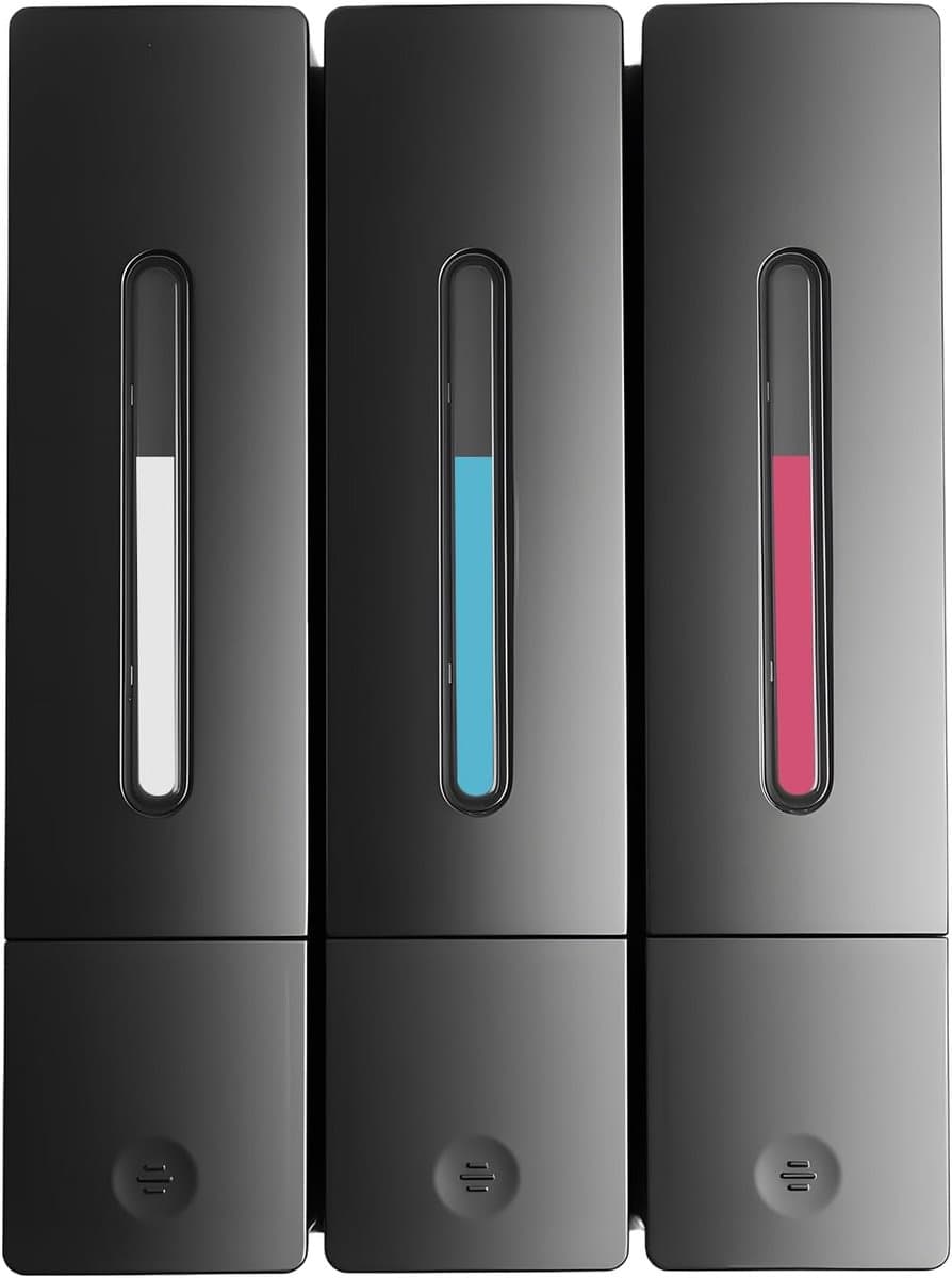 Zeepdispenser - 3 Reservoirs - 3x400 ML - Wandmontage - Zeeppompje Hangend - Badkamer - Douche - Zwart