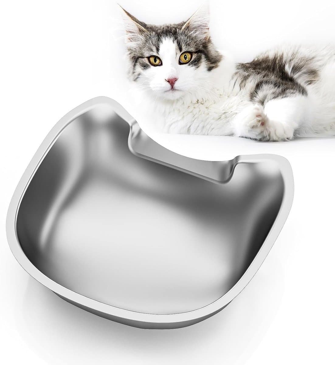Kattenbak van roestvrij staal, voederbak voor katten of kleine honden, kat snor vermindert vermoeidheid, vriendelijke vorm en gemakkelijk te reinigen