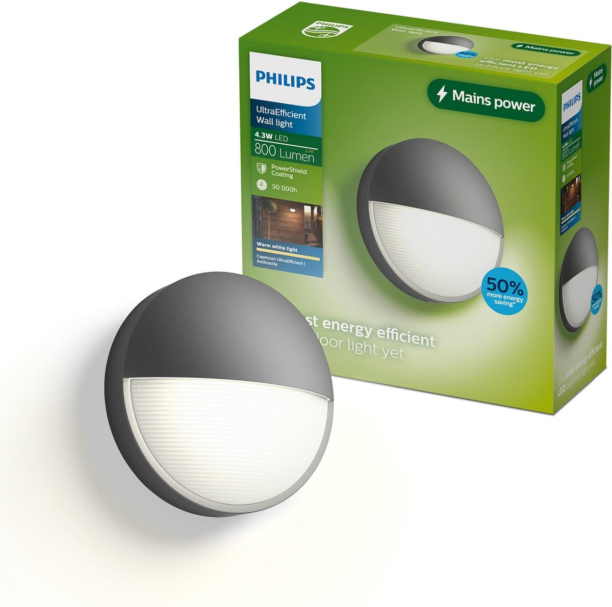 Philips Capricorn Wandlamp - Buitenverlichting - Weerbestendig: IP44 - Warmwit licht: 2700K - Antraciet