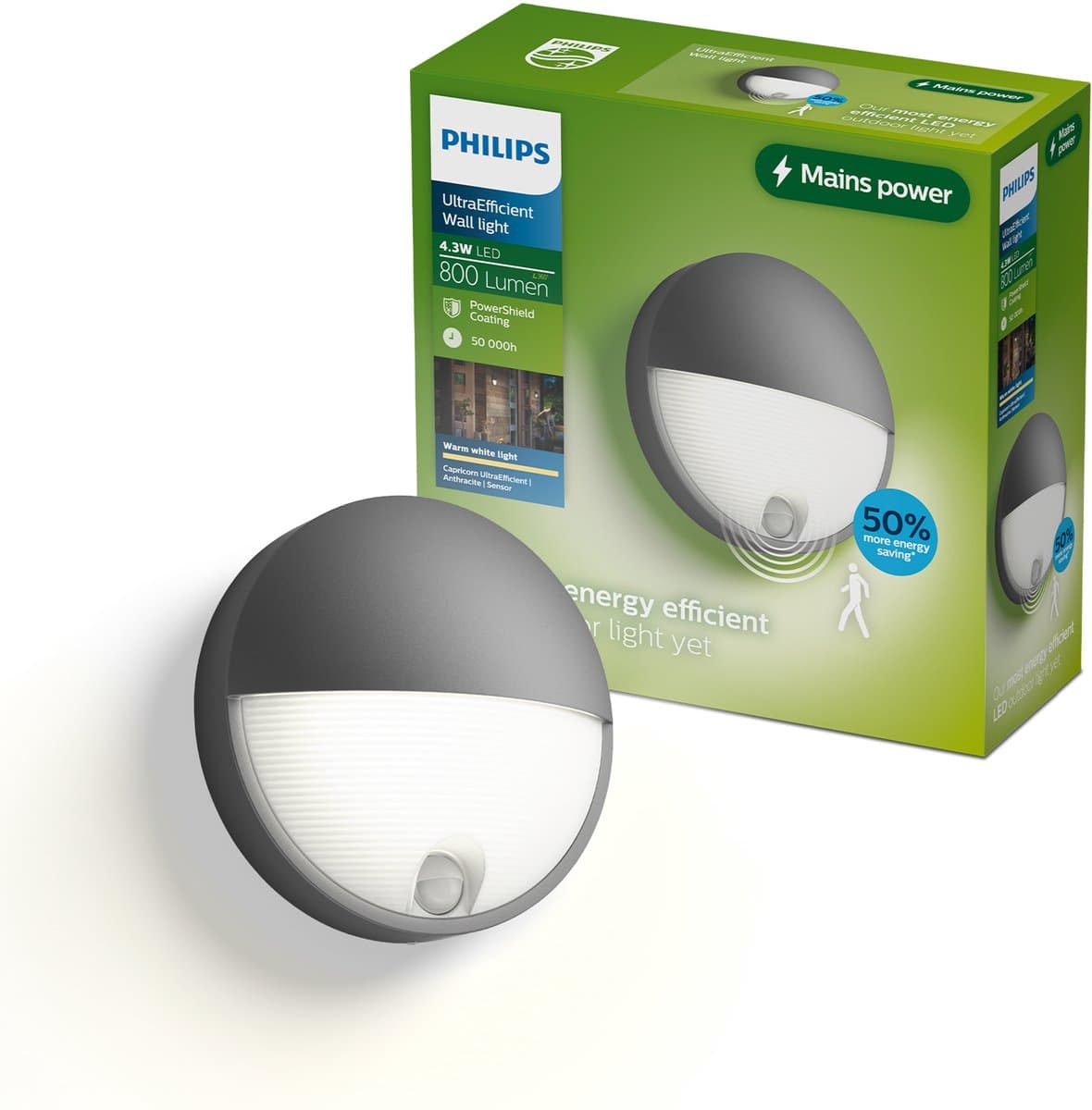 Philips Capricorn Wandlamp - Buitenverlichting met Bewegingssensor - Weerbestendig: IP44 - Warmwit licht: 2700K - Antraciet