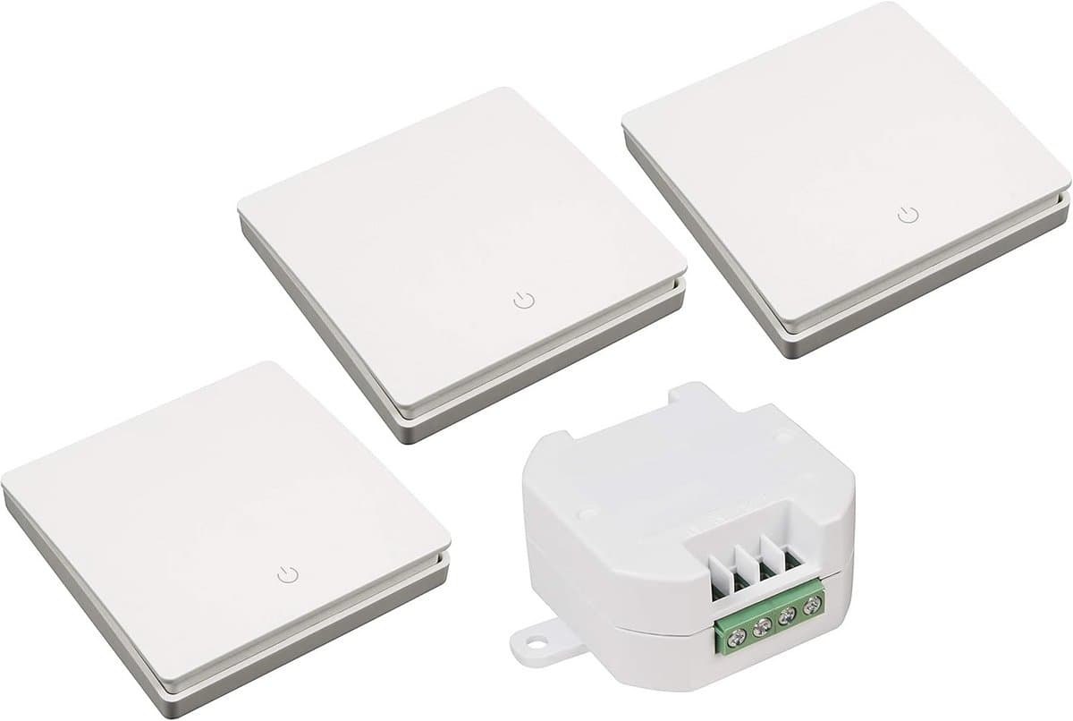 Draadloze Schakelaar Set met Ontvanger en 3x Batterijvrije Wandknoppen