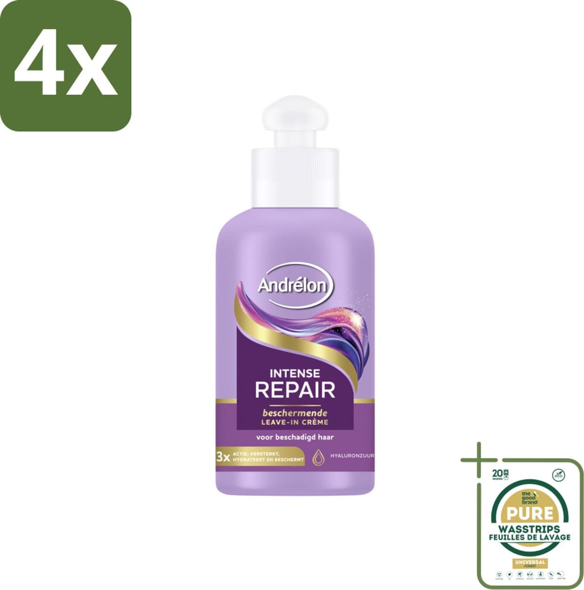 Andrélon – Leave-In Crème – Intense Repair – 200 ml - Voordeelverpakking - 4 stuks - Beschadigd haar - Hyaluronzuur