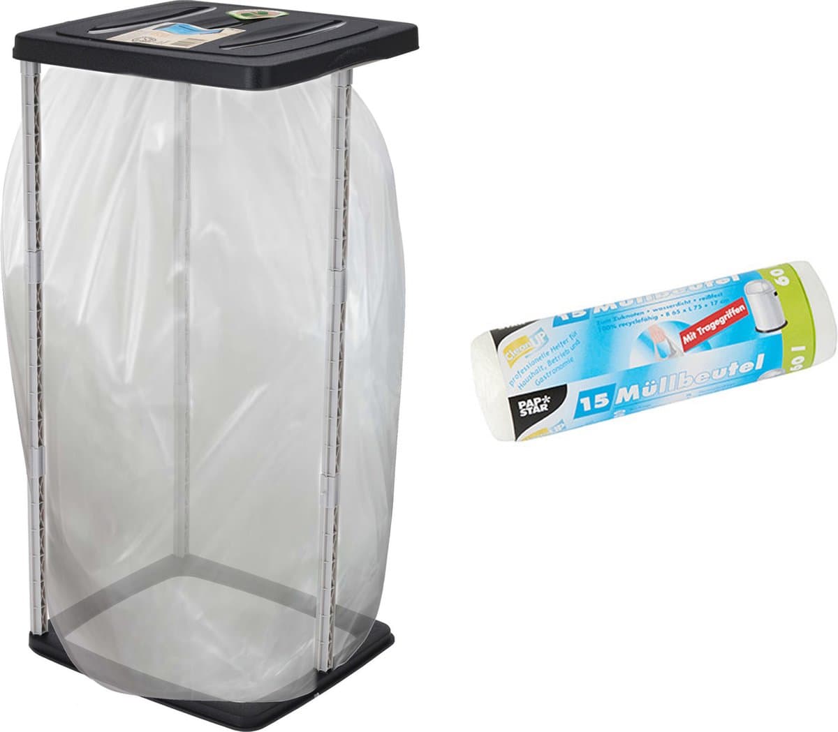 Storage solutions Staande vuilniszakhouder - zwart - 60L - incl. 15x stuks vuilniszakken