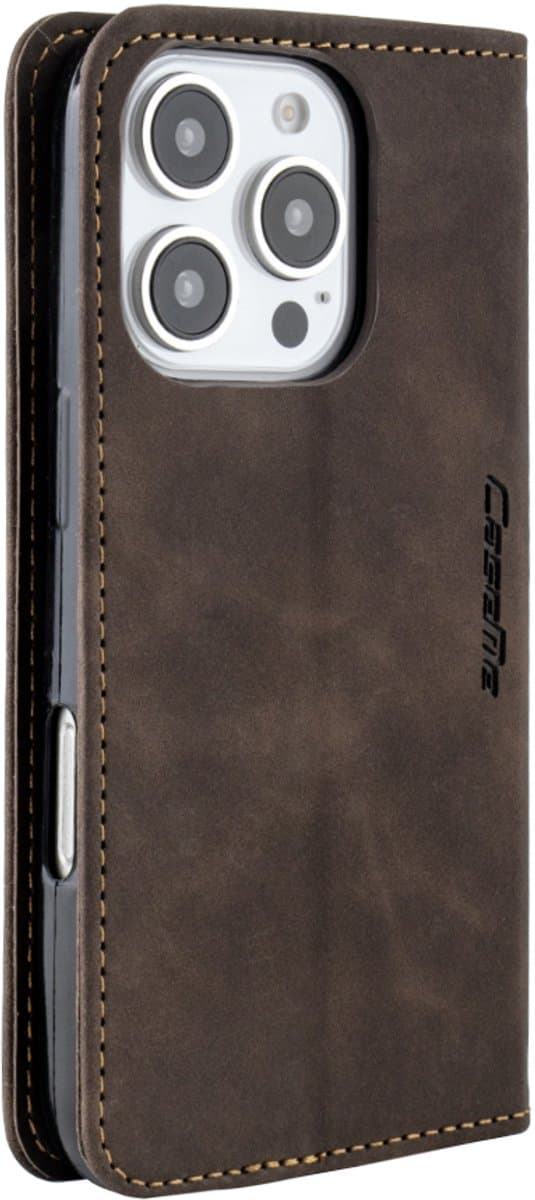 Mobile5 - iPhone 16 Pro Bookcase Hoesje - Donkerbruin - Kunstleer - Anti Shock
