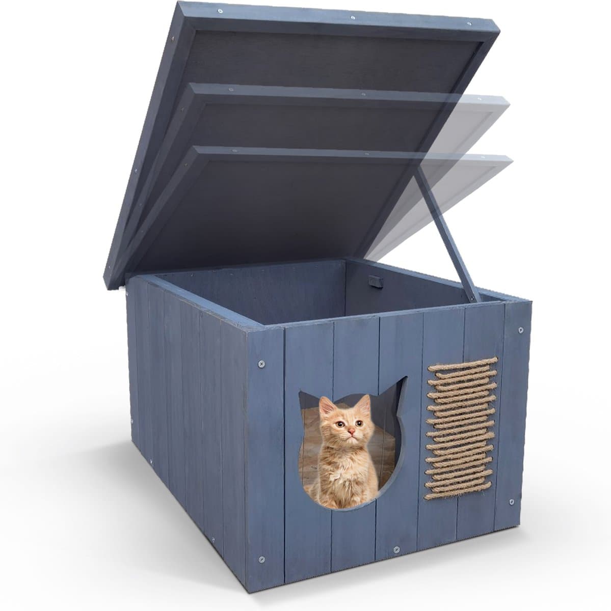 Lion D'or® - Kattenhuis voor Buiten - Geïsoleerd Kattenhuis - Kattenhok - 56x47.5x38.5 CM - Kattenbak - Hout - Weerbestendig