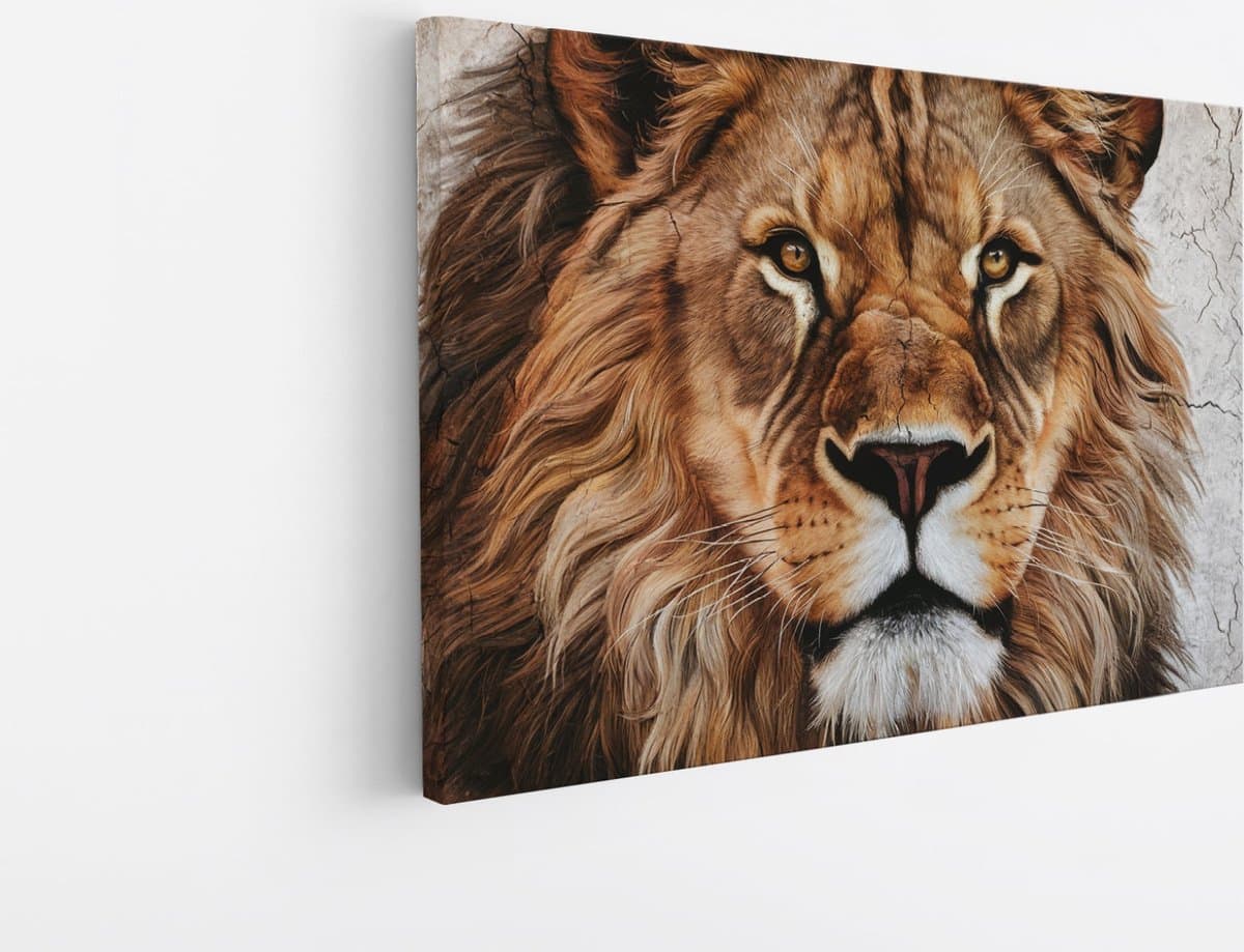 Saammp Canvas Schilderij - Close-up Leeuw - Dieren - Natuur - 40x30 - Foto op canvas - Wanddecoratie - Muurdecoratie Woonkamer - Slaapkamer decoratie - Canvas Print