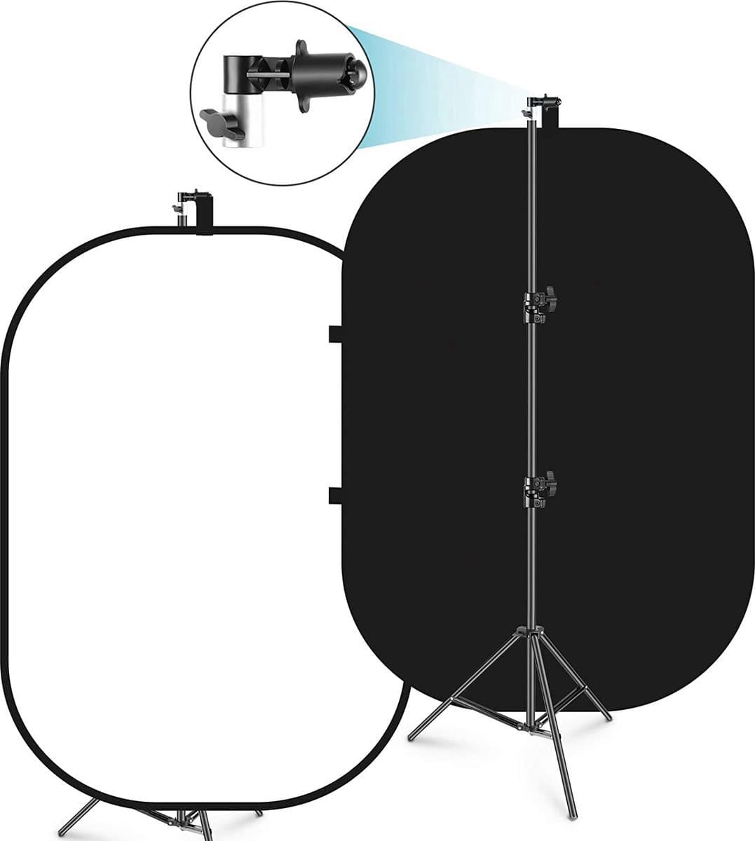 Chromakey Zwart en Wit 2-in-1 Opvouwbare Achtergrond - 150x200 cm - Met Standaard - Opvouwbaar Paneel voor Foto, Video, Live Streaming - X01NSK203