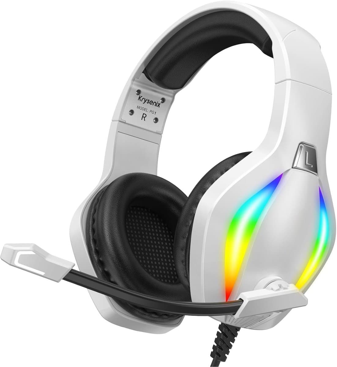 StayPowered RGB Gaming Headset - Ultiem comfort en meeslepende geluidservaring - Noise Cancelling microfoon - 3D surround sound - Ergonomisch ontwerp - Multiplatform compatibel - Eénknops volumeregeling - Zwart/Wit - Levering Sneller dan Aangegeven!