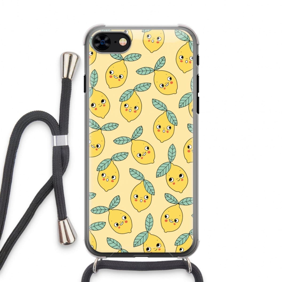 Case Company® - Hoesje met koord geschikt voor iPhone 7 hoesje met Koord - Citroenen - Telefoonhoesje met Zwart Koord - Bescherming aan alle Kanten en Over de Schermrand