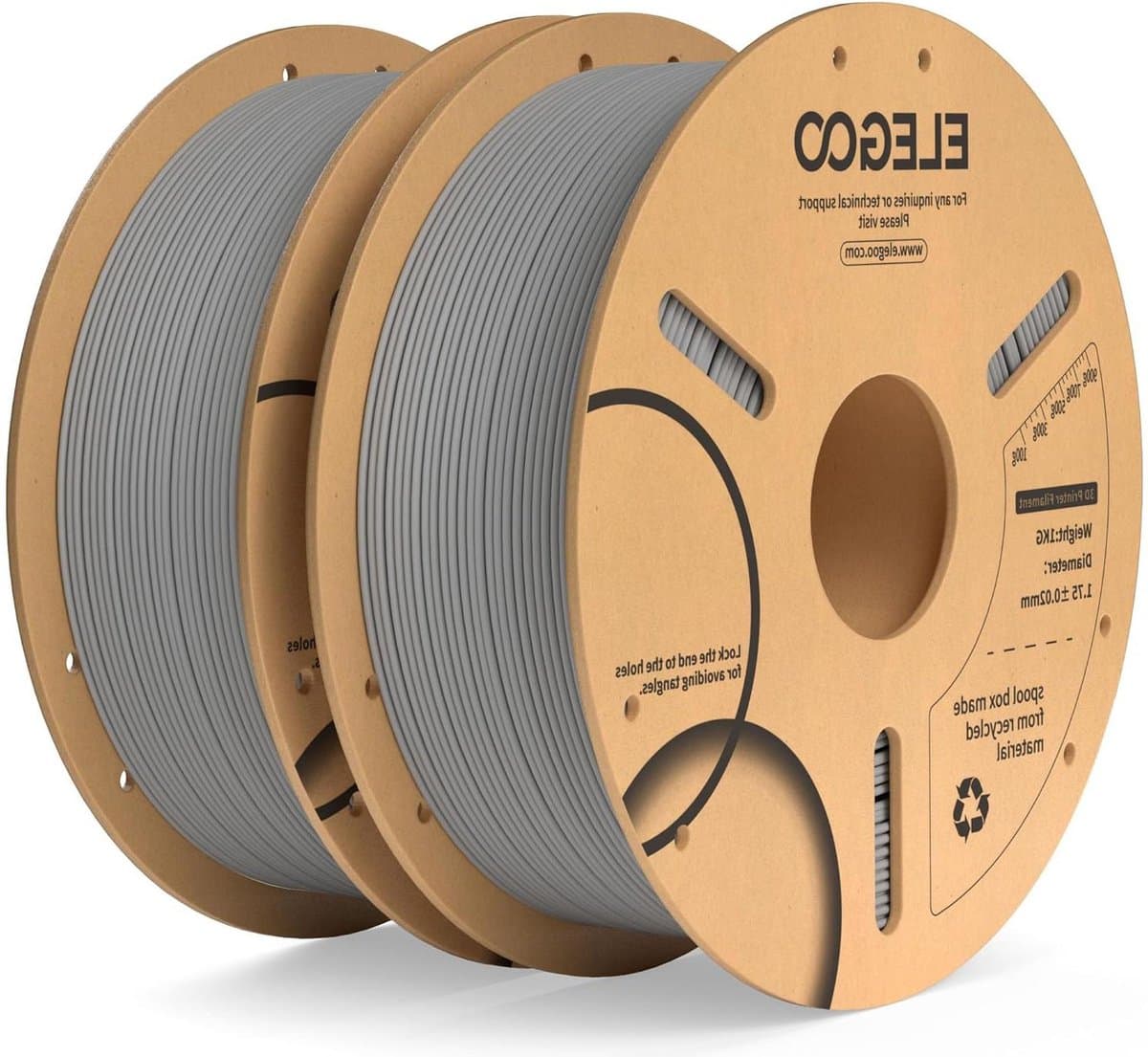 175mm Grijs PLA Filament 2KG - Dimensionale Nauwkeurigheid +/- 002 mm - 2 Stuks - 1kg Spoel - Geschikt voor FDM 3D-Printers