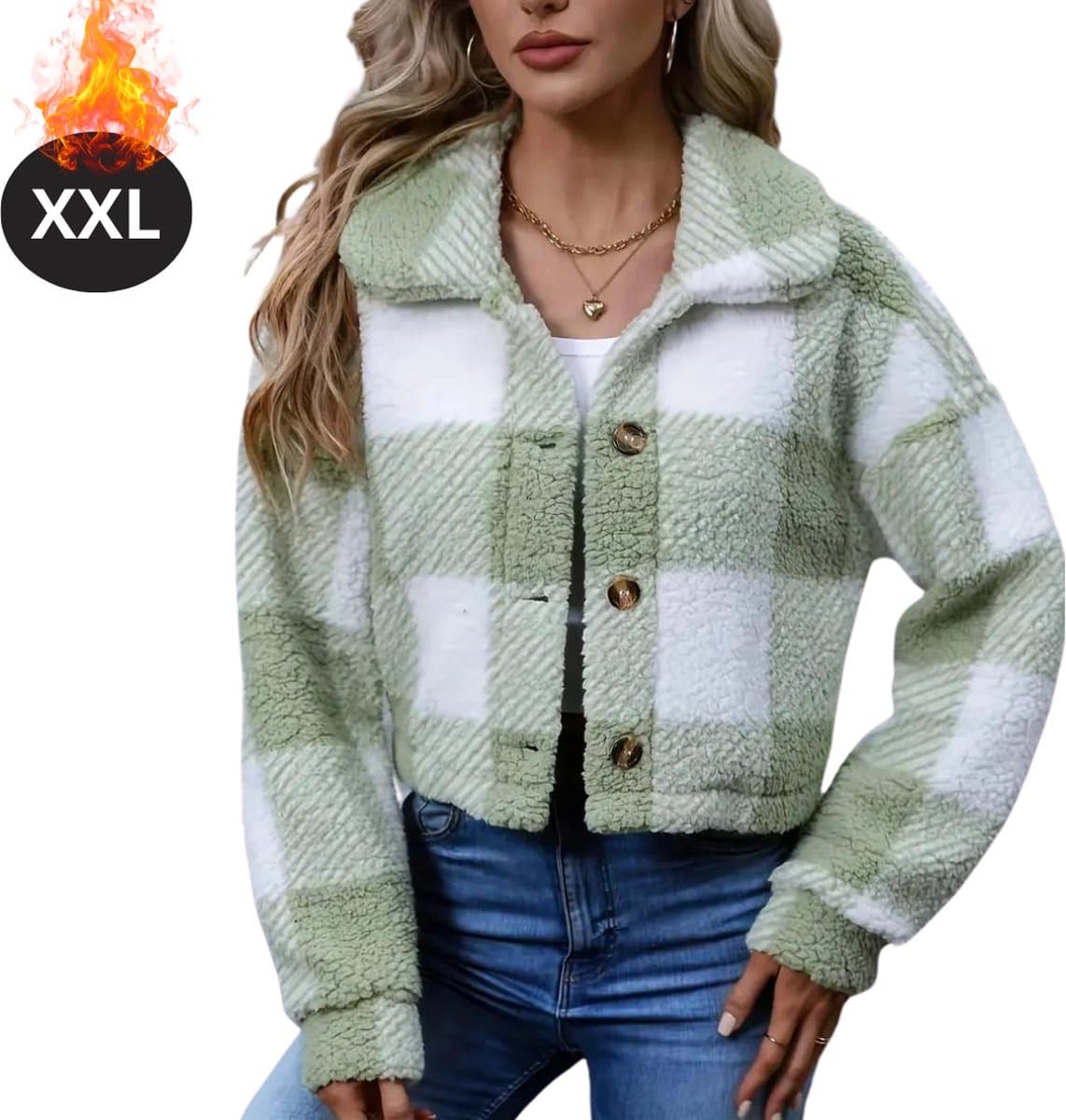 Livano Winterjas - Dames Winterjas - Winter - Volwassen - Stijlvol - Teddy Jas Dames - Lichtgroen - XXL