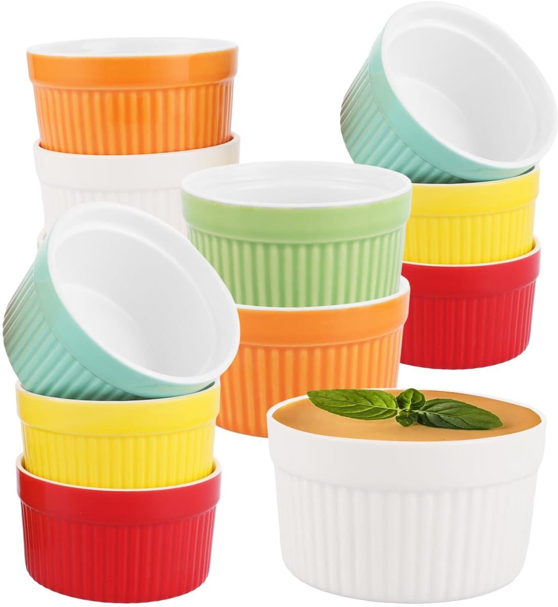 Dailygoods- Soufflévormen 12 stuks - Ovenschaal - Keramiek - Crème brûlée - Muffin - 180 ml, 9 x 5 cm - Crème Brûlée Schaaltjes