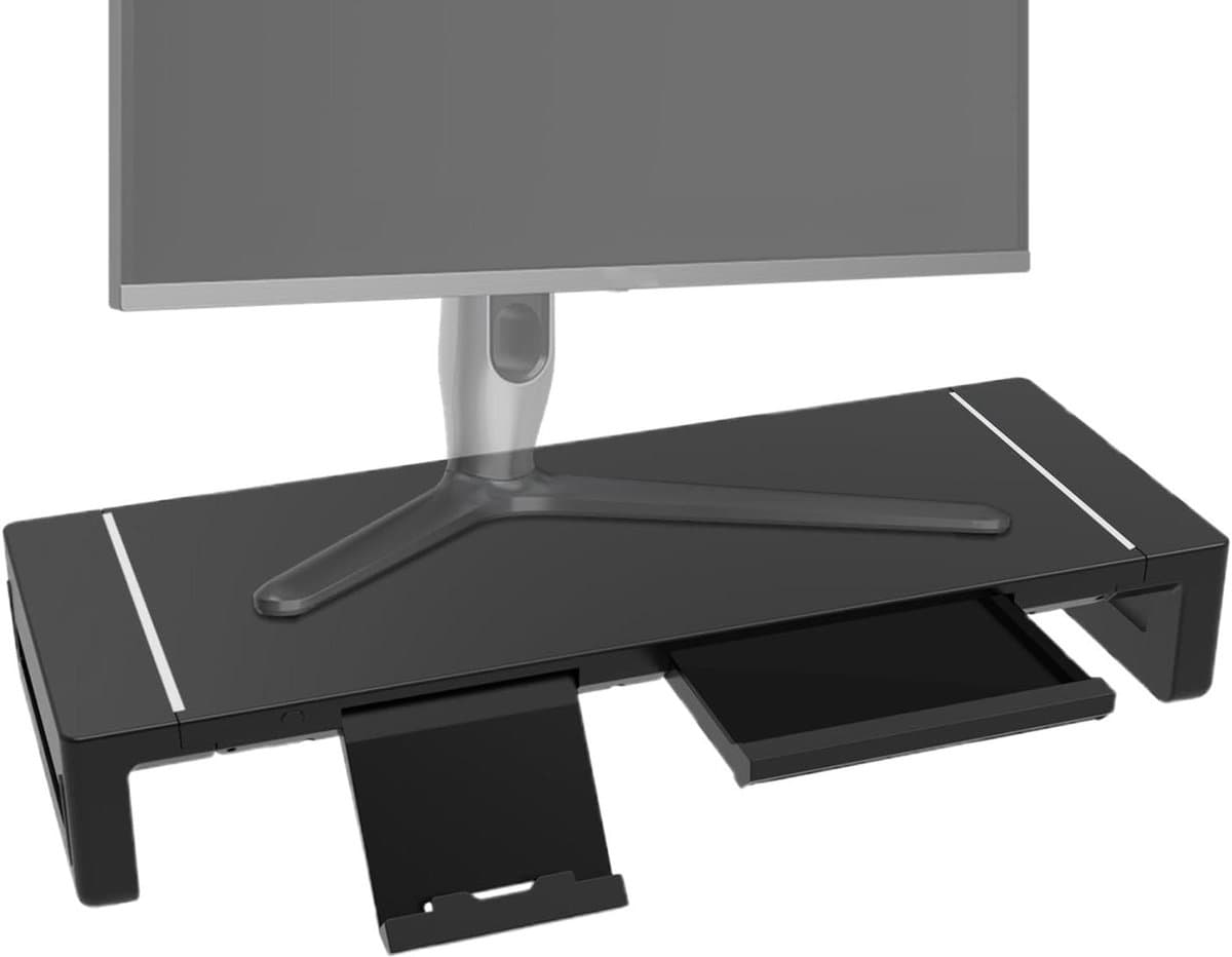Monitor Verhoger - Bureau Organisatie - Ergonomisch Werken - Verstelbare Breedte - 52 cm - Zwart