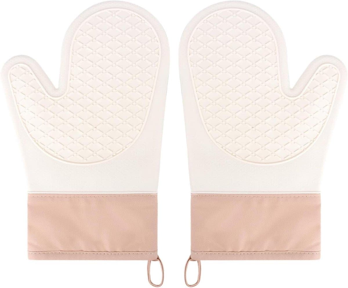 Ovenhandschoenen Set - Keukenwanten Hittebestendig - Veilig Koken - Dubbellaags Ontwerp - 2 Stuks - Beige