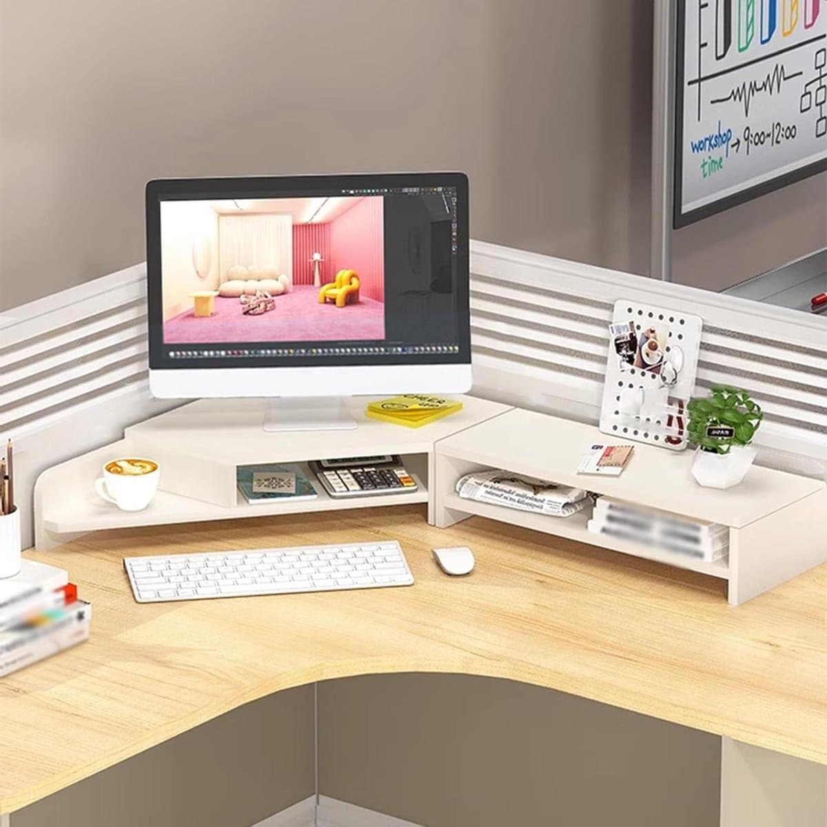 Monitor Verhoger - Bureau Plank - Werkplek Organiseren - Ergonomisch Ontwerp - 13 cm Hoog - Wit Eiken