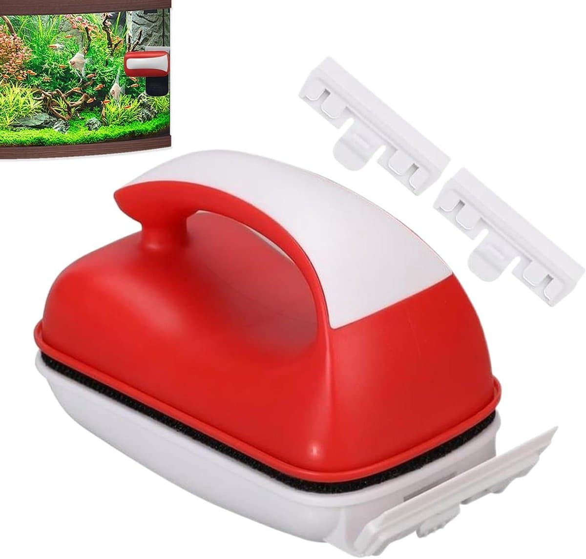 Vijverglasreiniger Aquarium - Algenverwijderaar Zwevend - Helder Water Zicht - Dubbelzijdig Magneet Systeem - 9x5 cm - Grijs