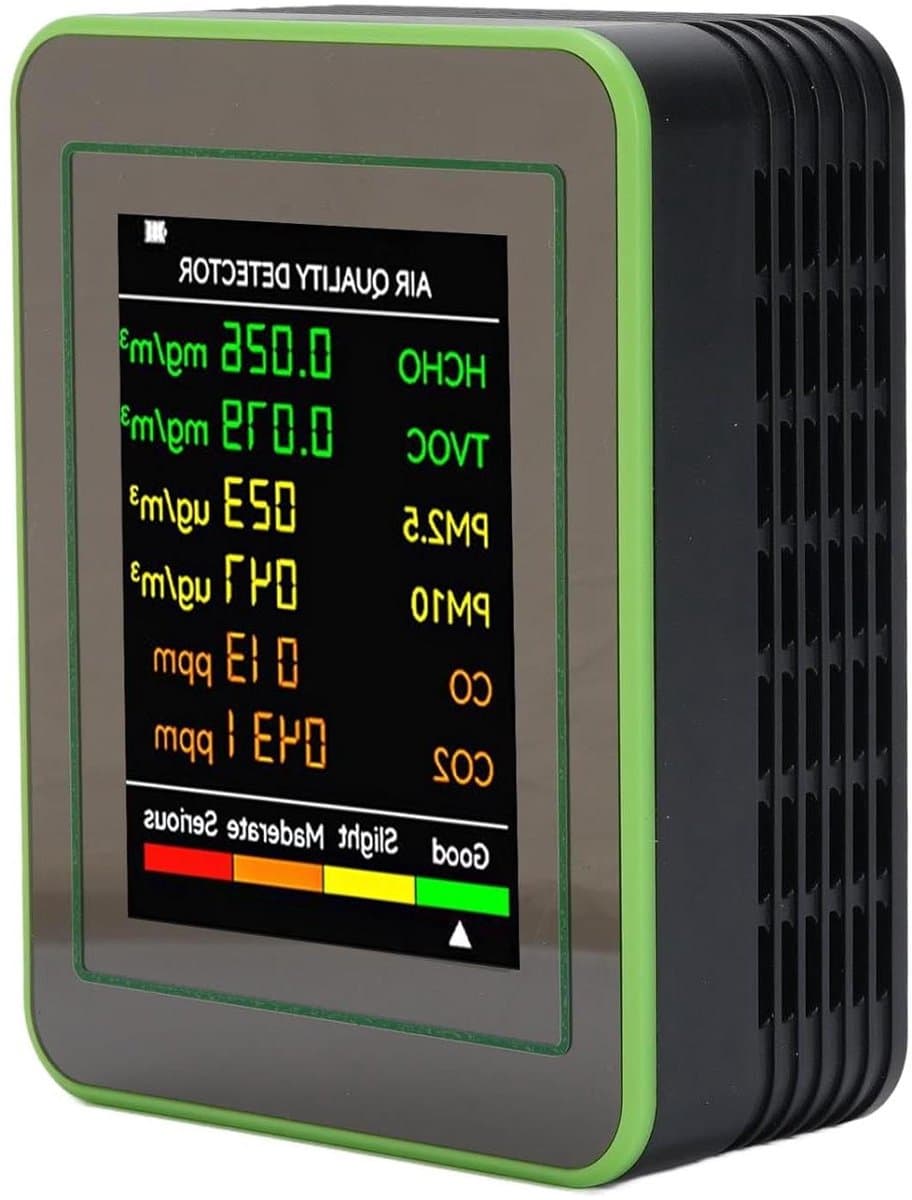 Luchtkwaliteitsdetector - Luchtmeter - Binnenlucht Meten - HD Kleuren LCD - 1200mAh Batterij - Zwart Groen