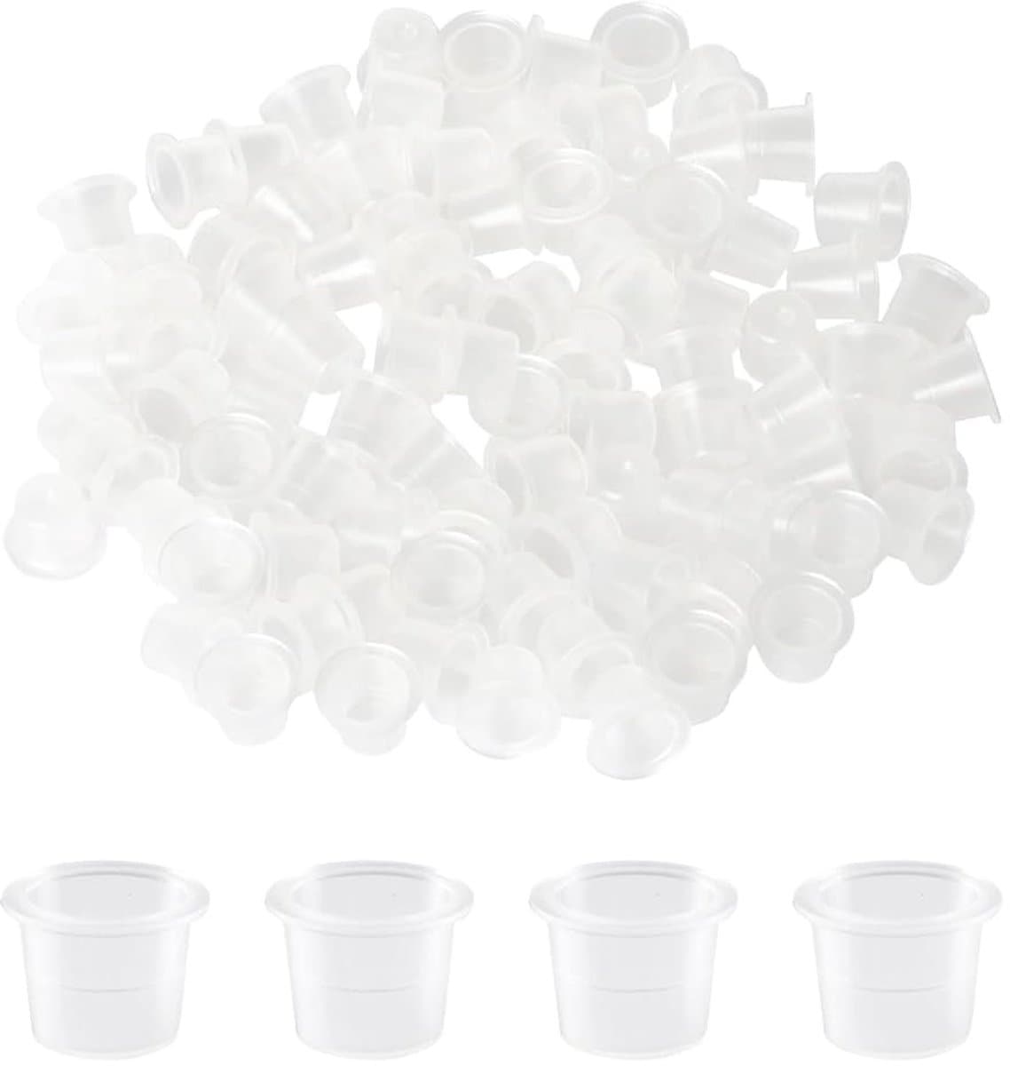 Dailygoods- Inktbekers 300 stuks - Plastic Pigmentbekers - Tatoeage Inktdoppen - Transparant - Praktisch voor Make-up - Afmetingen 1,2 cm x 0,9 cm