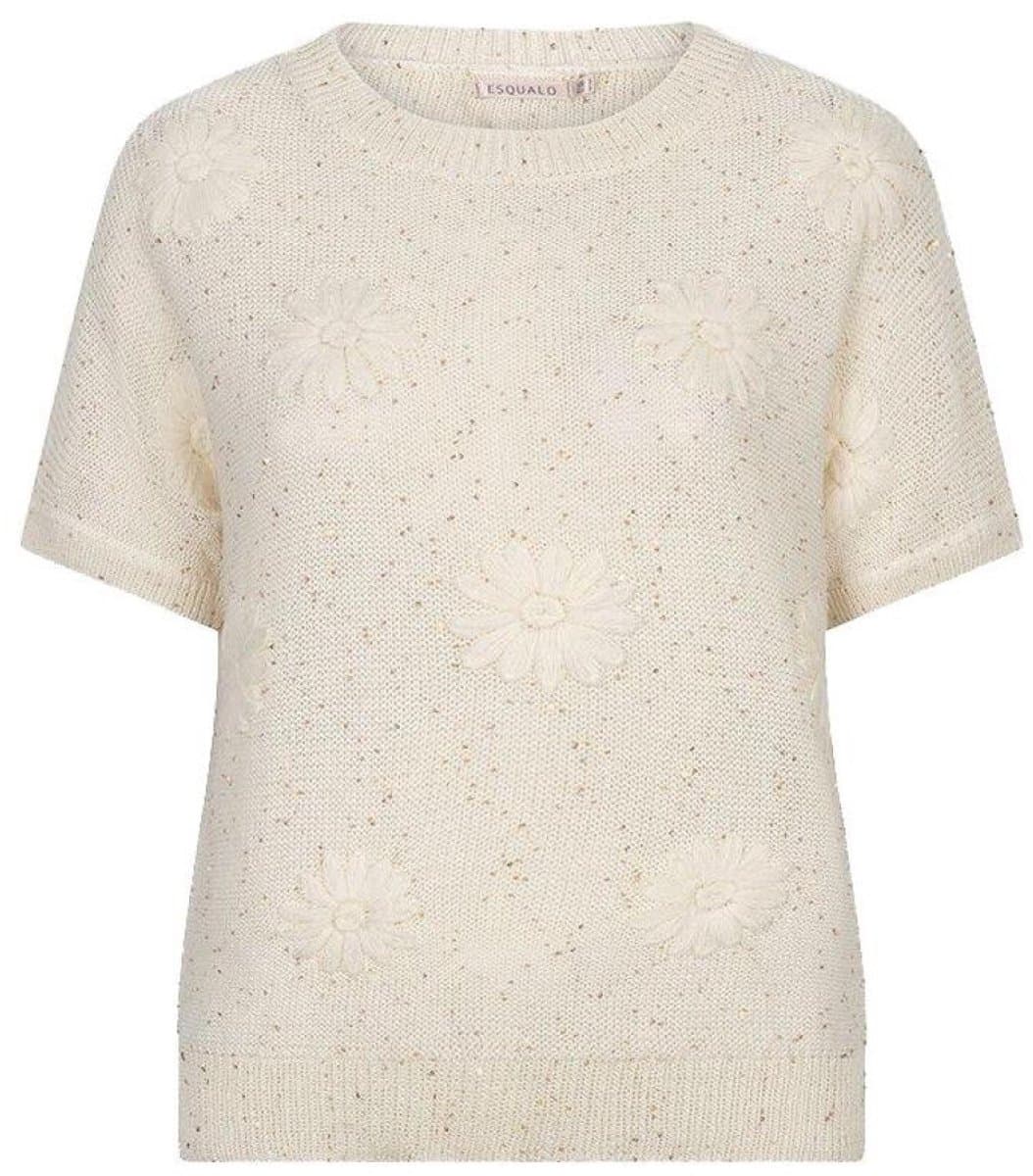 EsQualo T-shirt Sweater Embroidery Flowers Hs26 02220 120 Off White Dames Maat - XL