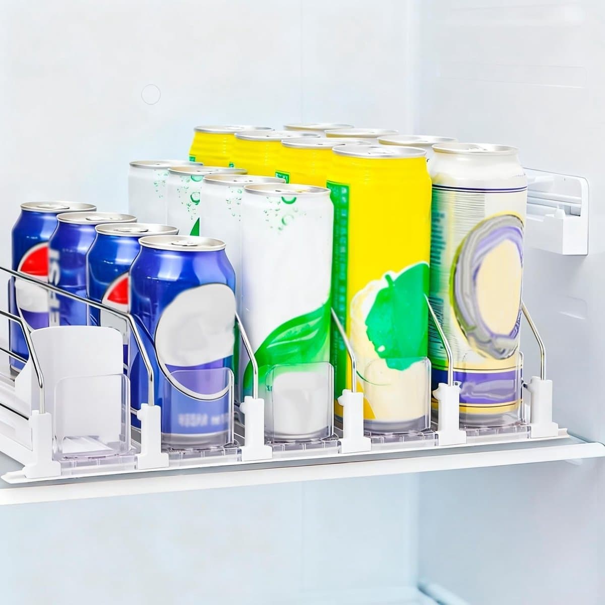 Dailygoody - Drank Organizer - Verstelbare Soda Blikjesdispenser - Automatische Pusher Glide - Wit - Ideaal voor Koelkast - Geschikt voor Flessen en B