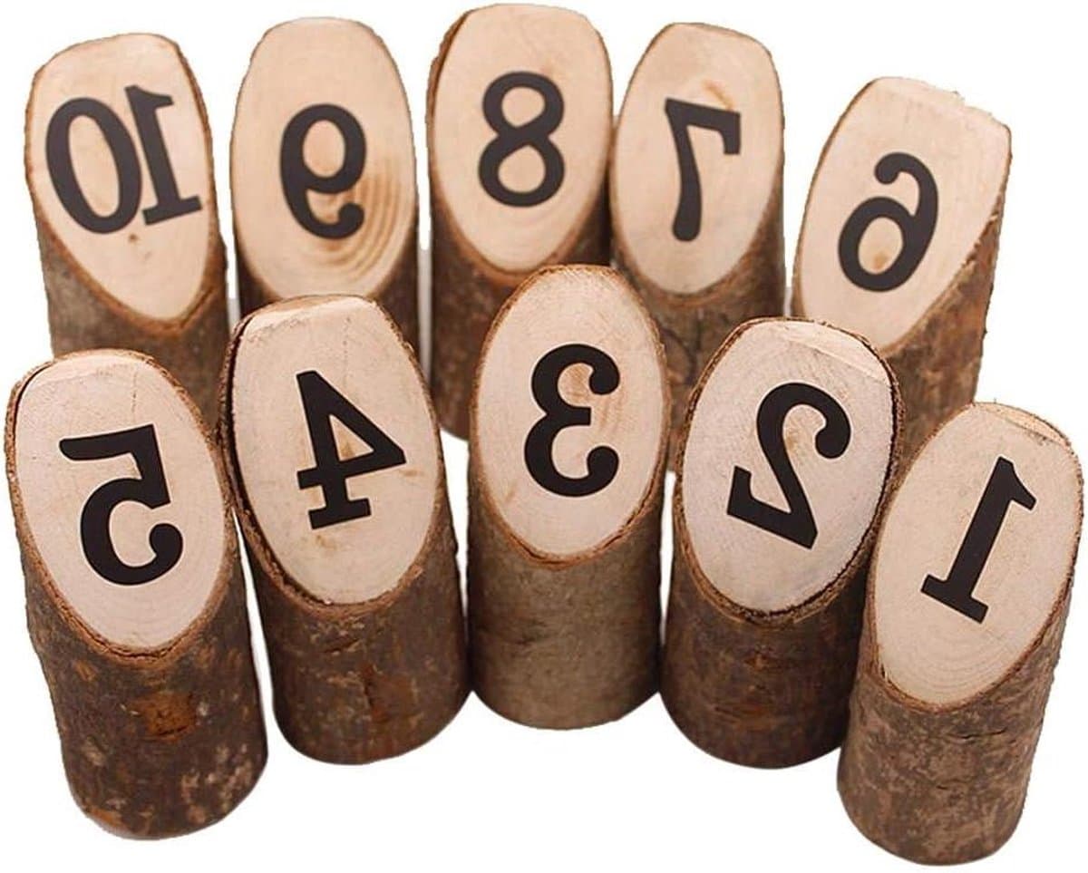 Houten Tafelnummers - Decoratieve Nummers - Feestelijke Decoratie - Natuurlijk Hout - 10 Stuks - Bruin