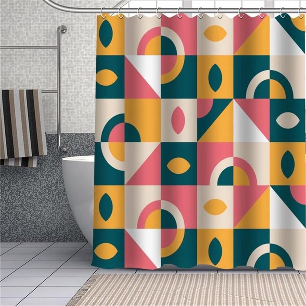 Douchegordijn - Badkamer gordijn - Douchen en baden - Waterdicht en schimmelwerend - 90 x 180 cm - Geometrisch