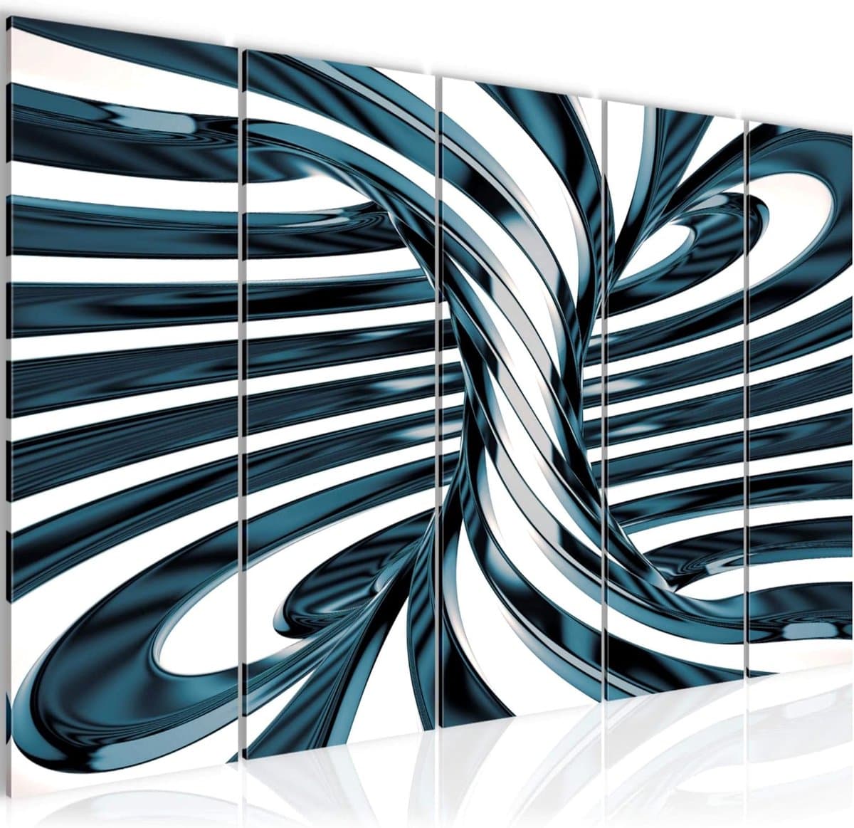 Muur Schilderij XXL - Abstract Kunst - Woonkamer Decoratie - 5 Delig Canvas - 200 x 80 cm - Blauw Wit