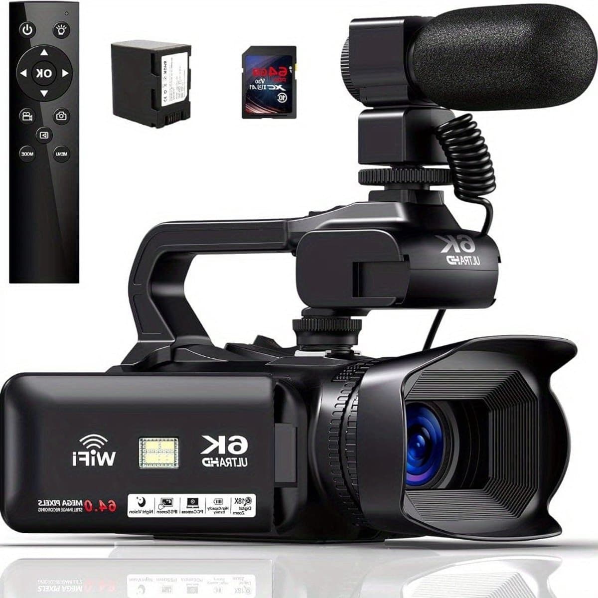 6K Camcorder – Videocamera – Filmcamera – Digitale Camera – Vlogcamera – 64MP Foto’s – 18x Digitale Zoom – 10,16 cm Touchscreen – Lange Batterijduur – Wifi Connectiviteit