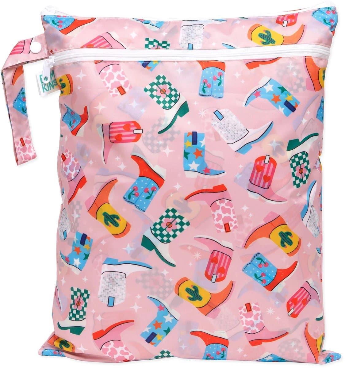 Bumkins Wet Dry Bag - Waterdichte Wetbag met 2 Vakken voor Nat en Droog - Voor Wasbare Luiers, Zwemkleding en Sportkleding - Ophanglus met Drukknoop - Machinewasbaar - Past ca. 8 Luiers - Boots Cowboylaarsjes - Roze - 32 x 40 cm