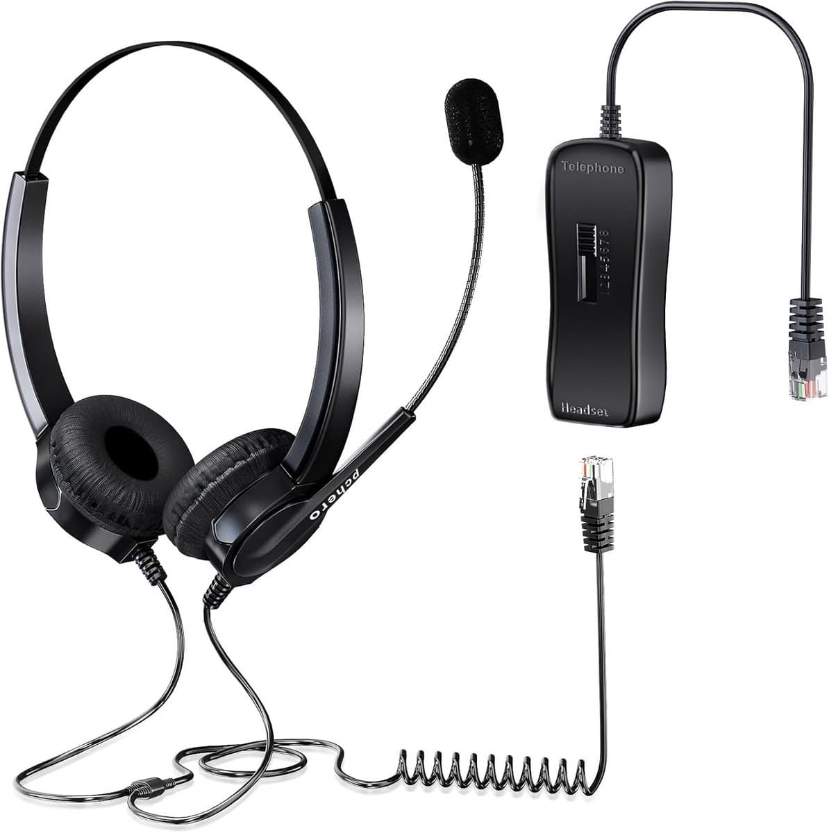 Binaurale Callcenter Headset met Noise Cancelling Microfoon en RJ9 Kristallen Stekker