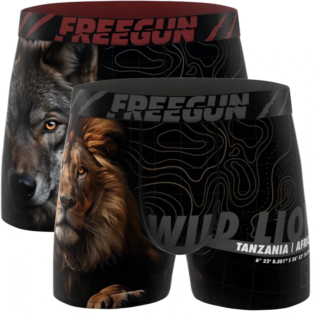 Freegun jongens boxershorts - microvezel - 2-pack - maat 164/176 - Wild foto leeuw/wolf