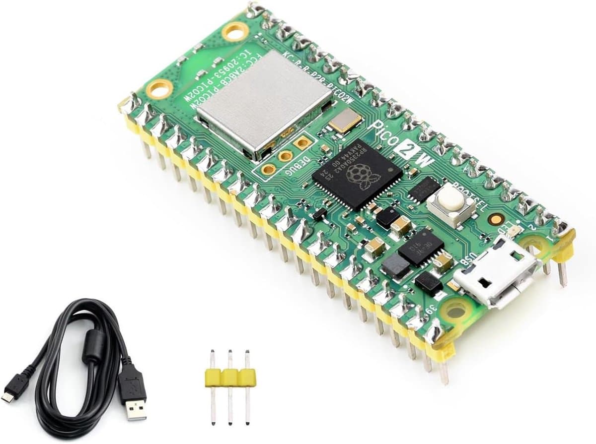 Microcontroller Board Pico 2W RP2350 Dual-Core Arm Cortex-M33 & RISC-V 2.4GHz WiFi Bluetooth 5.2 520KB SRAM 4MB Flash 26 GPIO 2×SPI 2×I2C 2×UART 3×ADC 16 PWM 12 PIO Temperatuursensor USB 1.1 Lage Stroomverbruik Drag-and-Drop Programmering