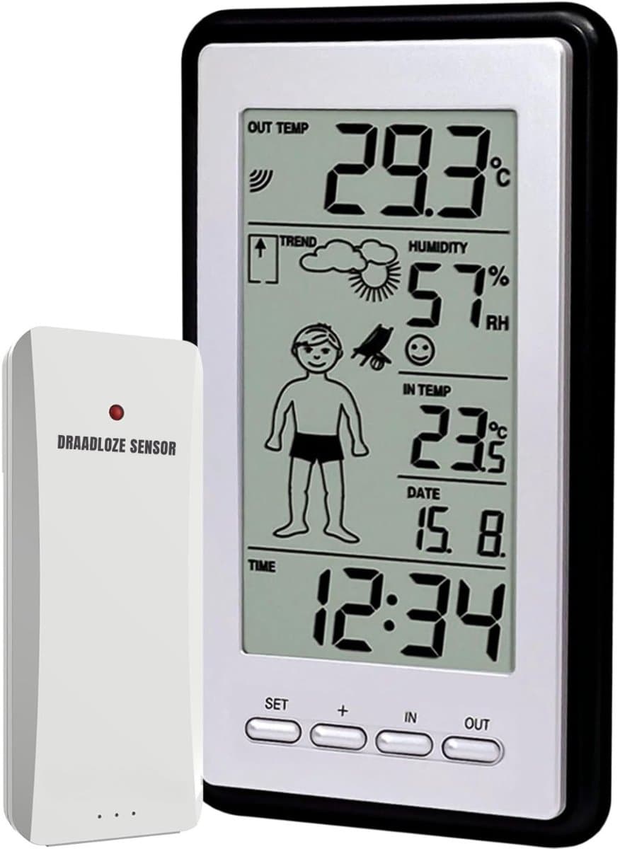 SCH® Weerstation met Buitensensor - Weerstation - Zwart - 9cm x 3cm x 15cm