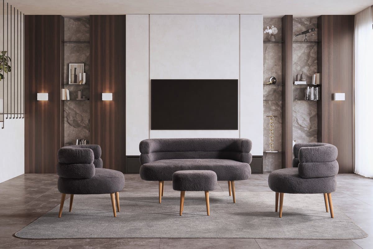 BSS Barel - Moderne Zitset - 2 Fauteuils, Tweezitsbank & Poef - Antraciet