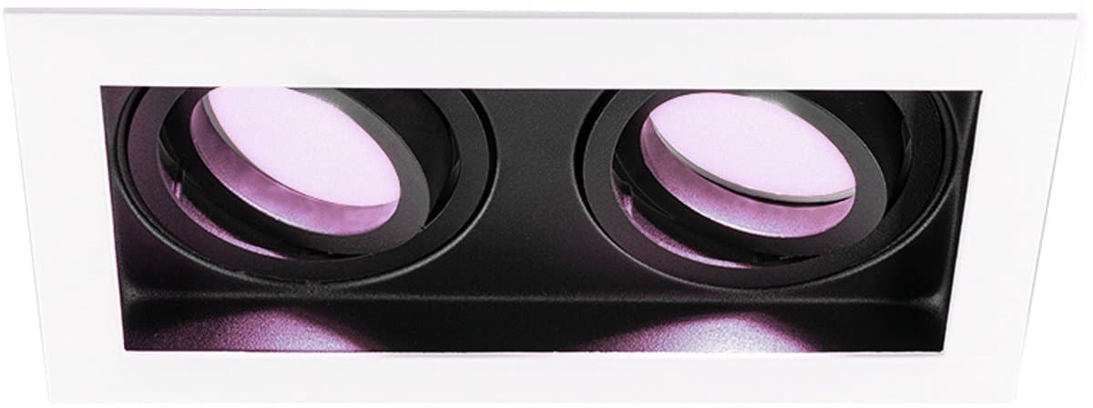 HOFTRONIC - Durham Dubbel Smart Inbouwspot vierkant Wit - GU10 - 10 Watt 690 Lumen - RGB WW (16,5 miljoen kleuren) - WiFi + Bluetooth - Kantelbaar - Diameter 100x185mm - Smart spotjes 2 lichts
