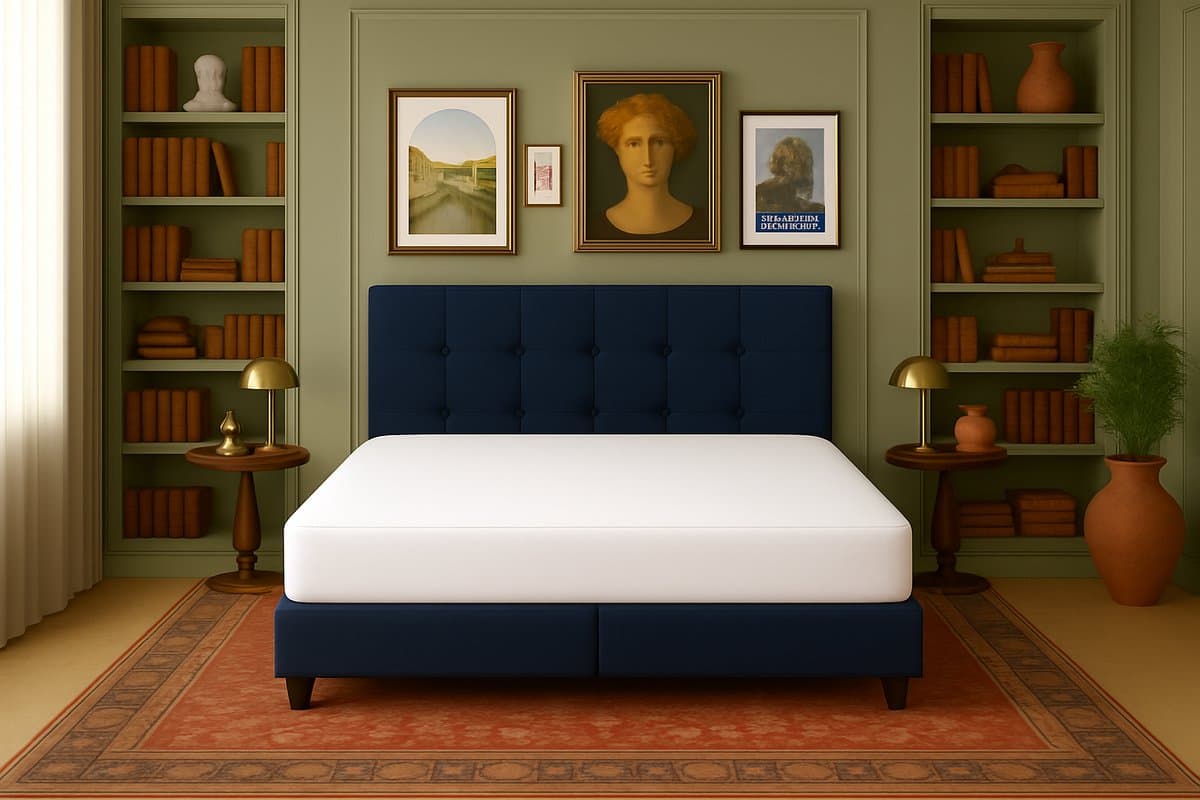 Boxspring Torino Vlak 120x210 cm Luxe Pocketvering Stof donkerblauw Gratis 2x Hoofdkussens