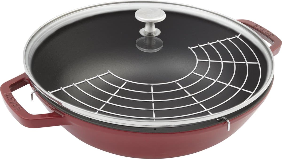 Staub Wokpan Kers - ø 30 cm / 4.4 liter - Geëmailleerde anti-aanbaklaag