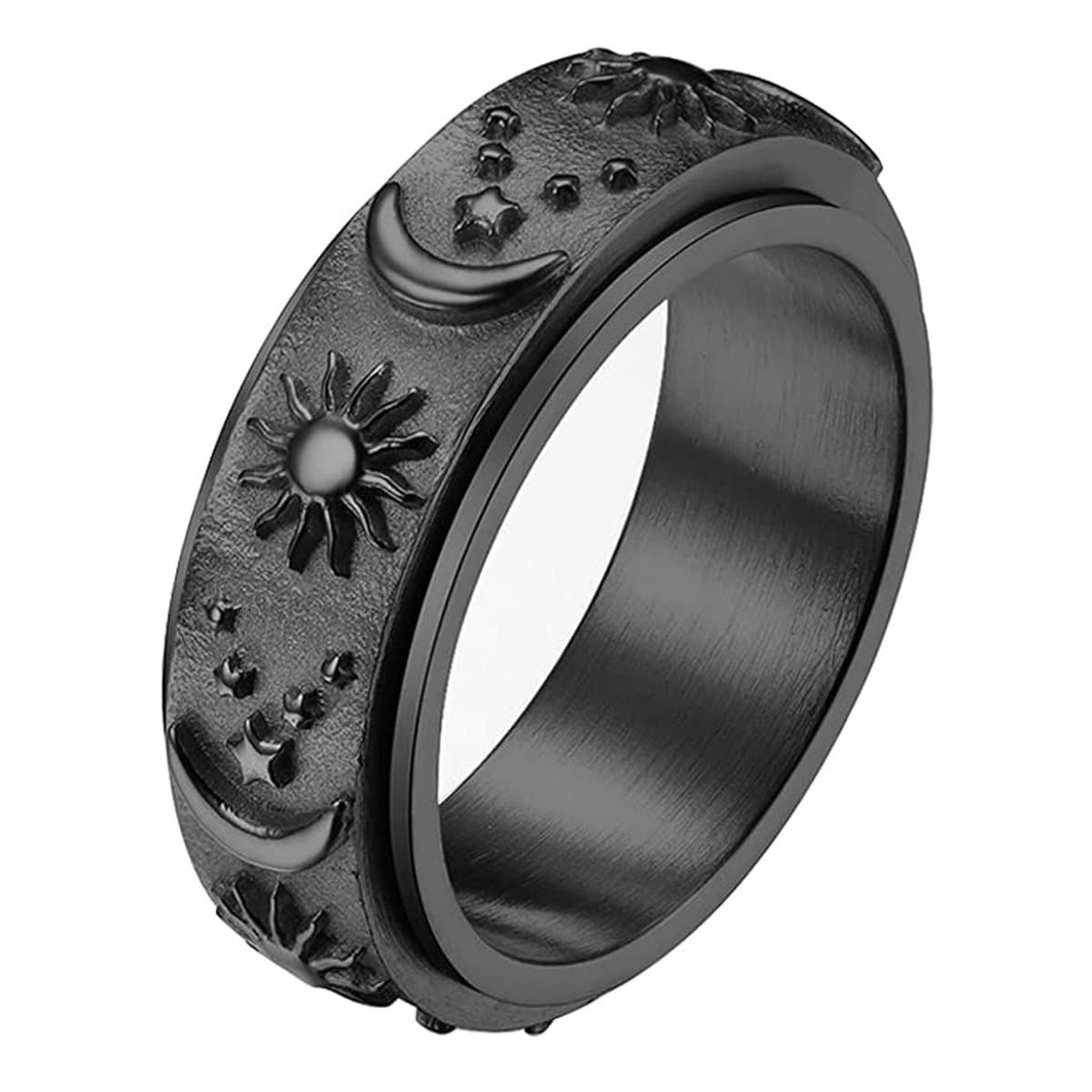 Anxiety Ring - (zon maan) - Stress Ring - Fidget Ring - Draaibare Ring - Spinning Ring - Spinner Ring - Zwart Kleurig - (20.00 mm / maat 63)