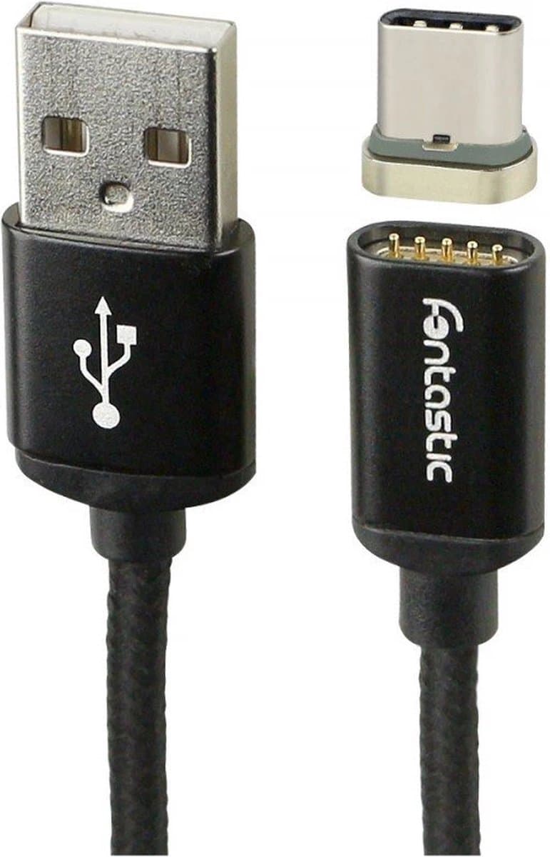 Fontastic 251535 USB-C naar USB-A kabel - USB 2.0 - 480Mbit/s - Magnetisch - 1 meter - Zwart