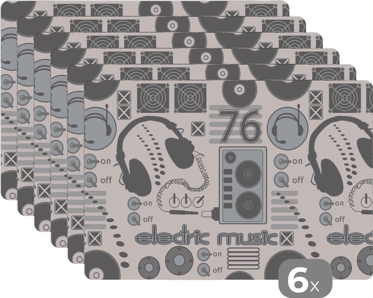 Placemat - Placemats kunststof - DJ - Koptelefoon - Vintage - Tekening - Design - 45x30 cm - 6 stuks - Hittebestendig - Anti-Slip - Onderlegger - Afneembaar