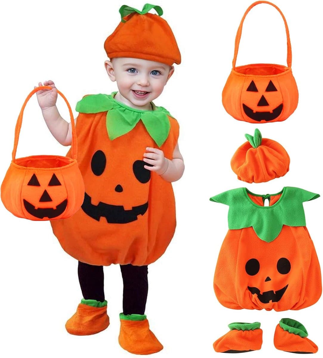 Jongen Halloween pompoen outfits kinderen pompoen Halloween kostuum carnaval cosplay verkleden met grappige hoeden booties overall griezelige outfits voor 2-5 jaar
