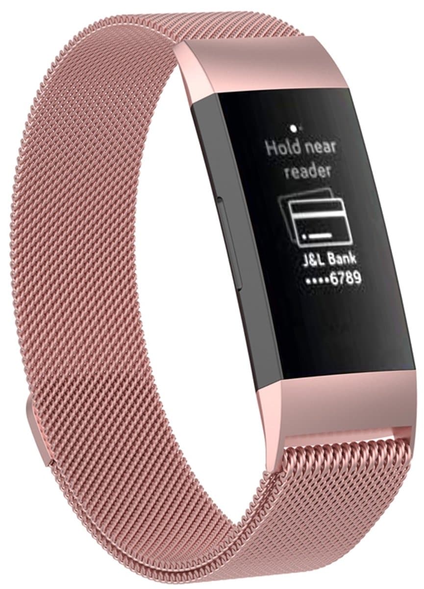 Roestvrijstalen magneetpolsband voor FITBIT Charge 4, groot formaat: 210x18mm (roze)