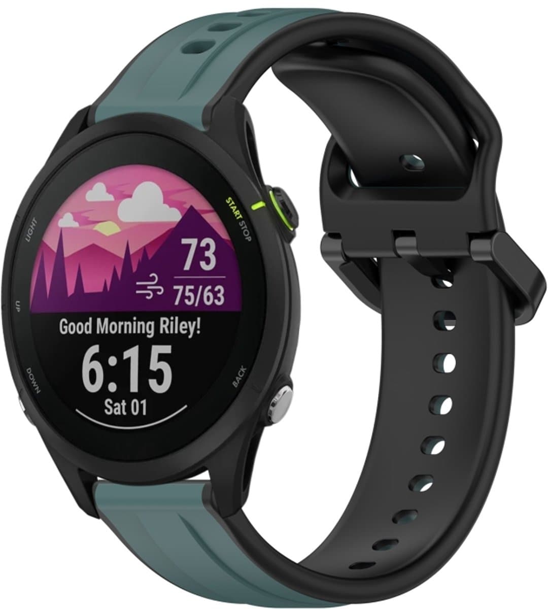 Voor Garmin Forerunner 255 22 mm bolle lus tweekleurige siliconen horlogeband (olijfgroen + zwart)