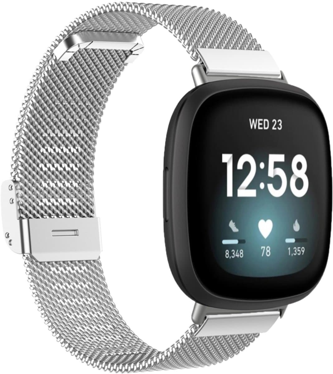 Voor Fitbit Versa 4 / Versa 3 / Sense 2 / Sense Geïntegreerde Milanese gesp Fijnmazige metalen horlogeband (zilver)