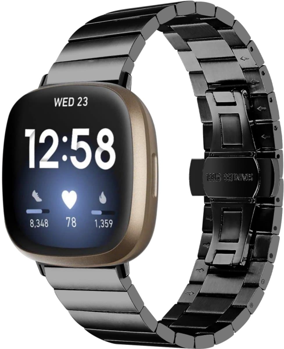 Voor Fitbit Versa 4 / Sense 2 universele vlindergesp metalen horlogeband (zwart)