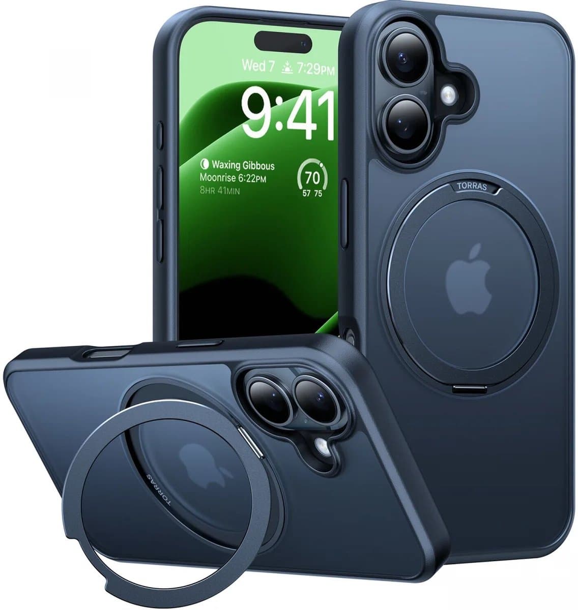 TORRAS Hoesje Geschikt voor Apple iPhone 16 - UPro Ostand Pro - Compatibel met MagSafe - Back Cover met Magneet - 360° Draaibare Ring Standaard - Zwart
