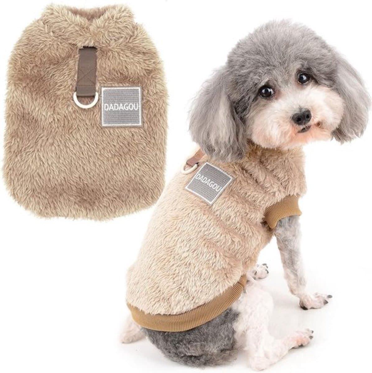 Honden Sweater - Hondenjasje Fleece - Warmte Buiten - Met Harnas Ring - Maat XL - Bruin