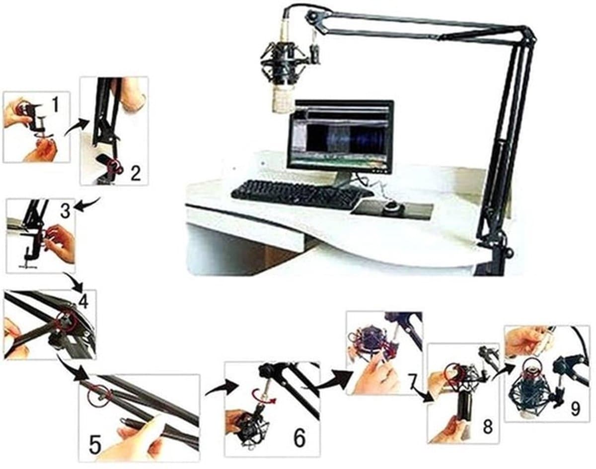 Microfoonarm Verstelbaar - Microfoonstandaard Bureau - Microfoonstandaard Tafel - Schaararmstandaard - Stalen Frame - Duurzaam en Flexibel