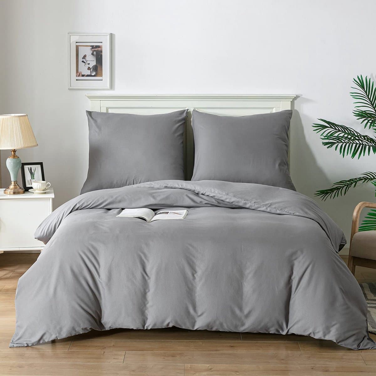 Nite Beddengoedset, 90 g, geborsteld 3-delig, superzacht dekbedovertrek en kussensloop (grijs, 200 x 200 cm + 2 x 80 x 80 cm)