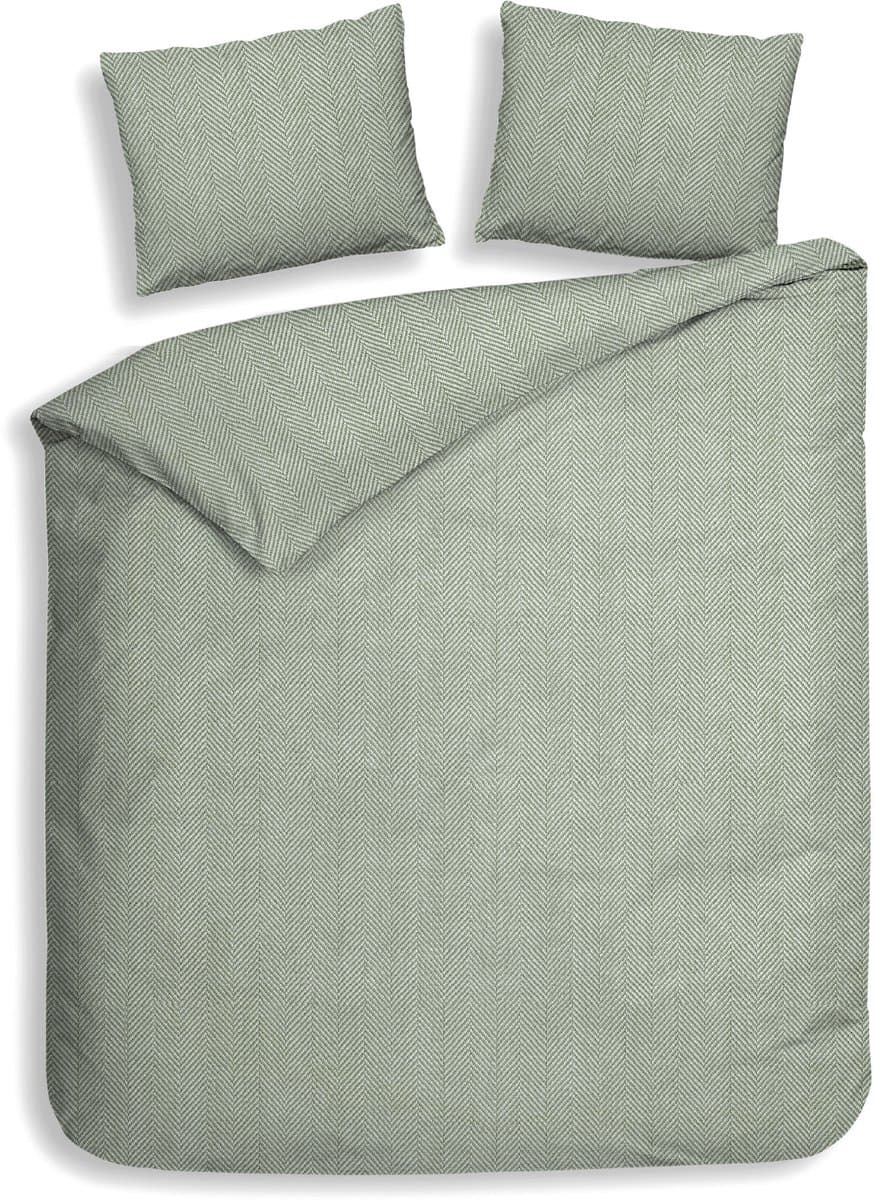 Heckettlane Dekbedovertrek Spina - Effen Bedlinnen - 240x200-220 cm - Lits-Jumeaux - Groen - Dekbedovertrek van 100% Katoen-Flanel